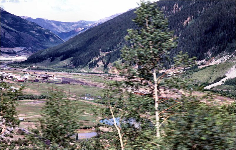 Riding bus.  Looking back at Silverton